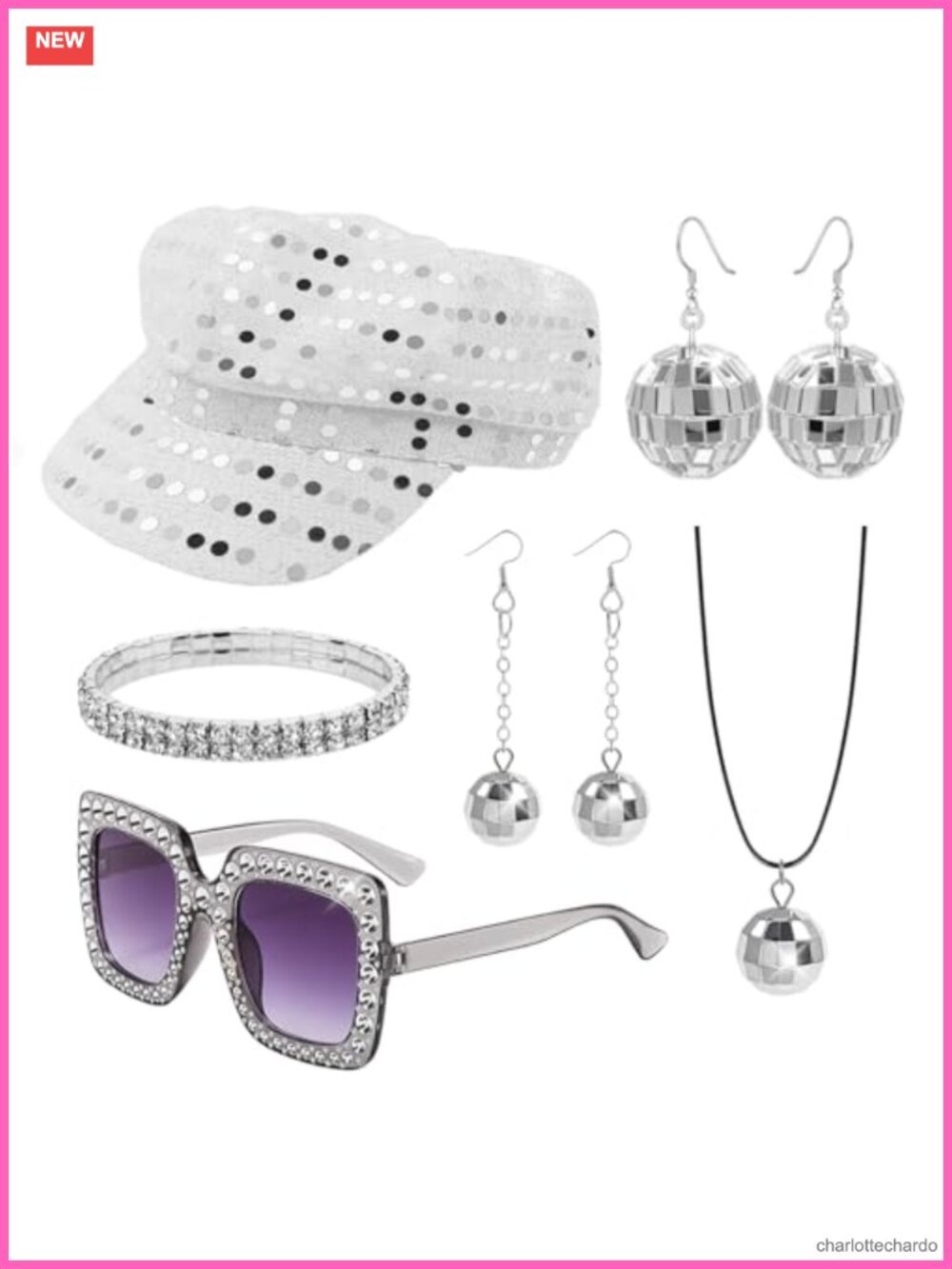 70s Disco Costume Jewelry Set for Women Alloy Sequins Party Accessories